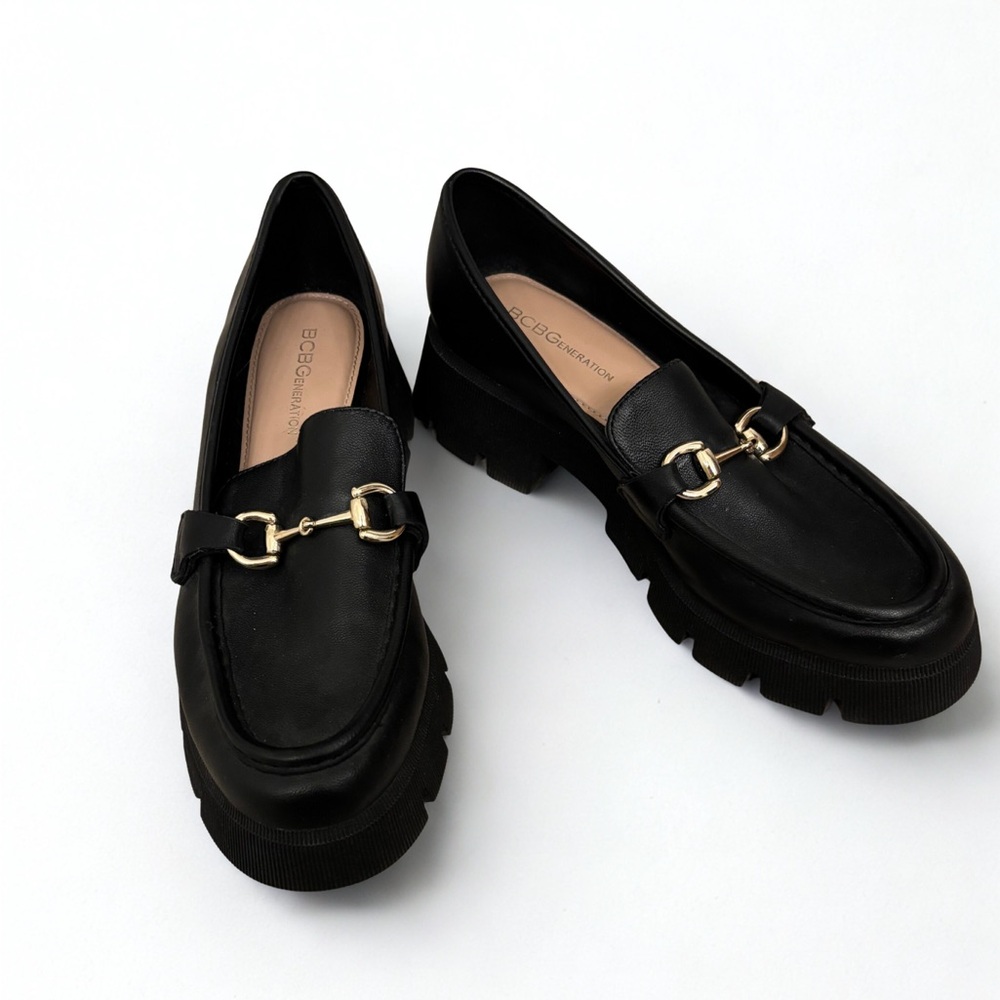BCBG Black Loafers with Gold Accent